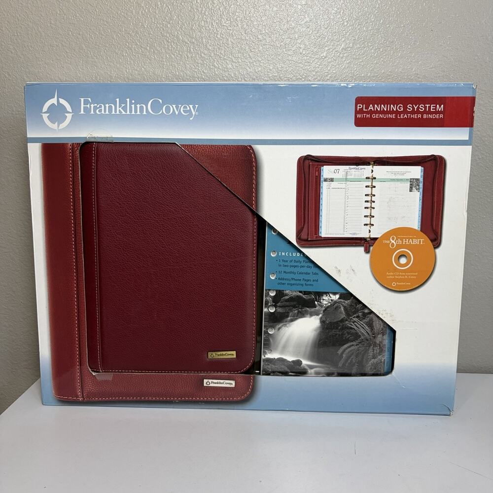 Franklin Covey Red Leather Zip Closure Red Binder Planner Stationary 2008